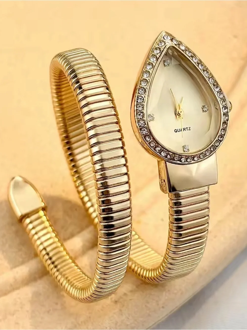 Serpent serpentine Gold Teardrop Crystal-Trim Wrap Bracelet Watch